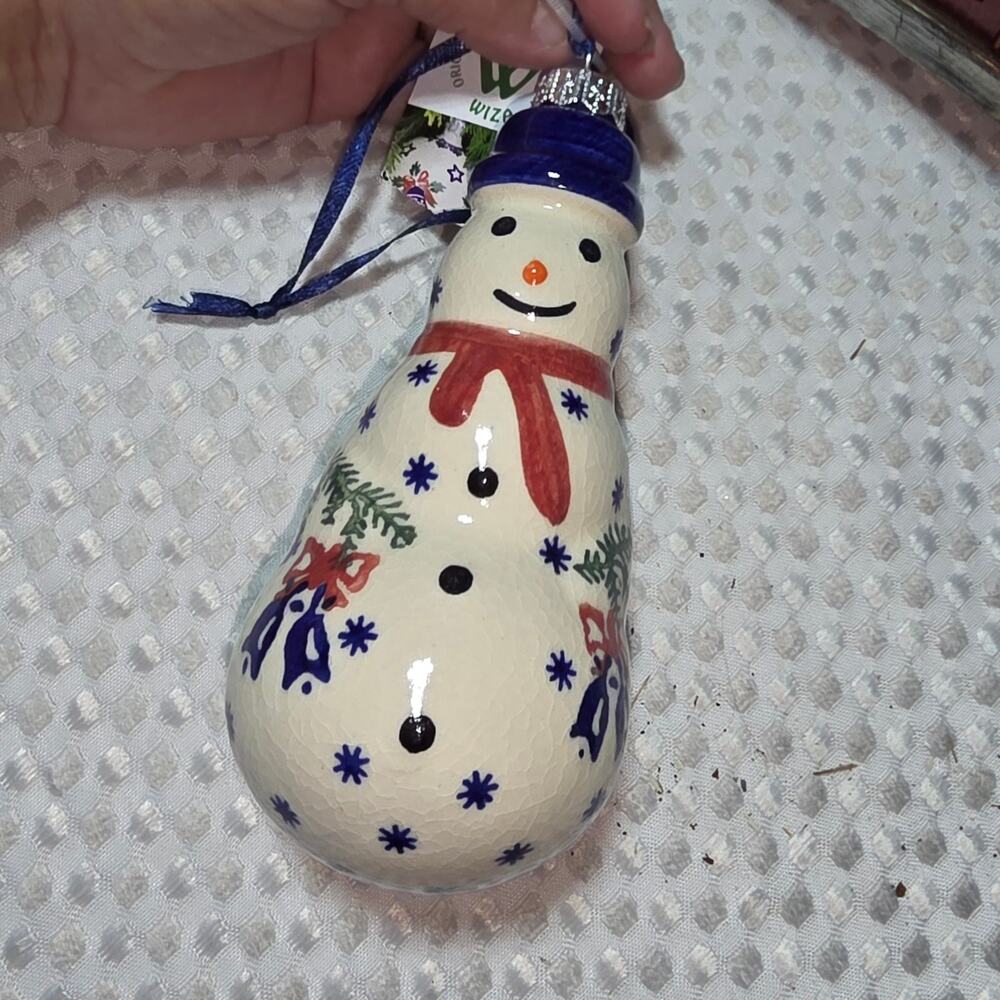 CERAMIKA WIZA POLISH POTTERY SNOWMAN ORNAMENT